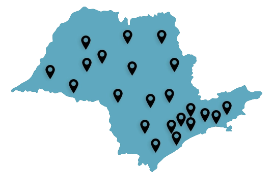 Mapa de São Paulo com áreas atendidas pela E-Life Dedetizadora